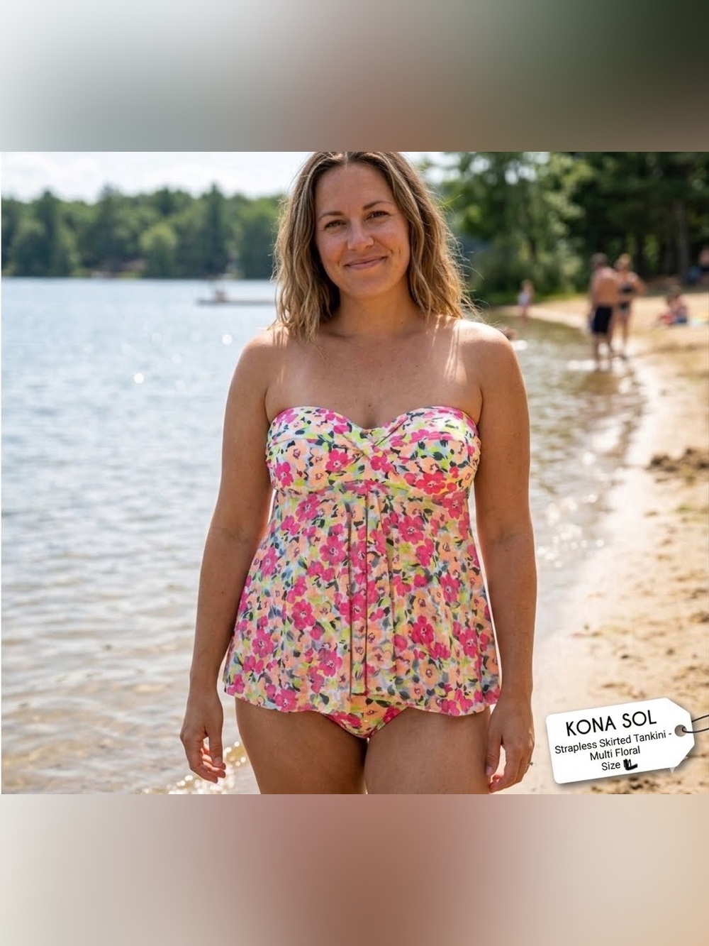 Kona Sol Floral Strapless in Pink, Peach, Yellow and Green Large
